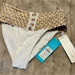 Beach Bunny White and Gold Bikini Bottom never worn women’s small